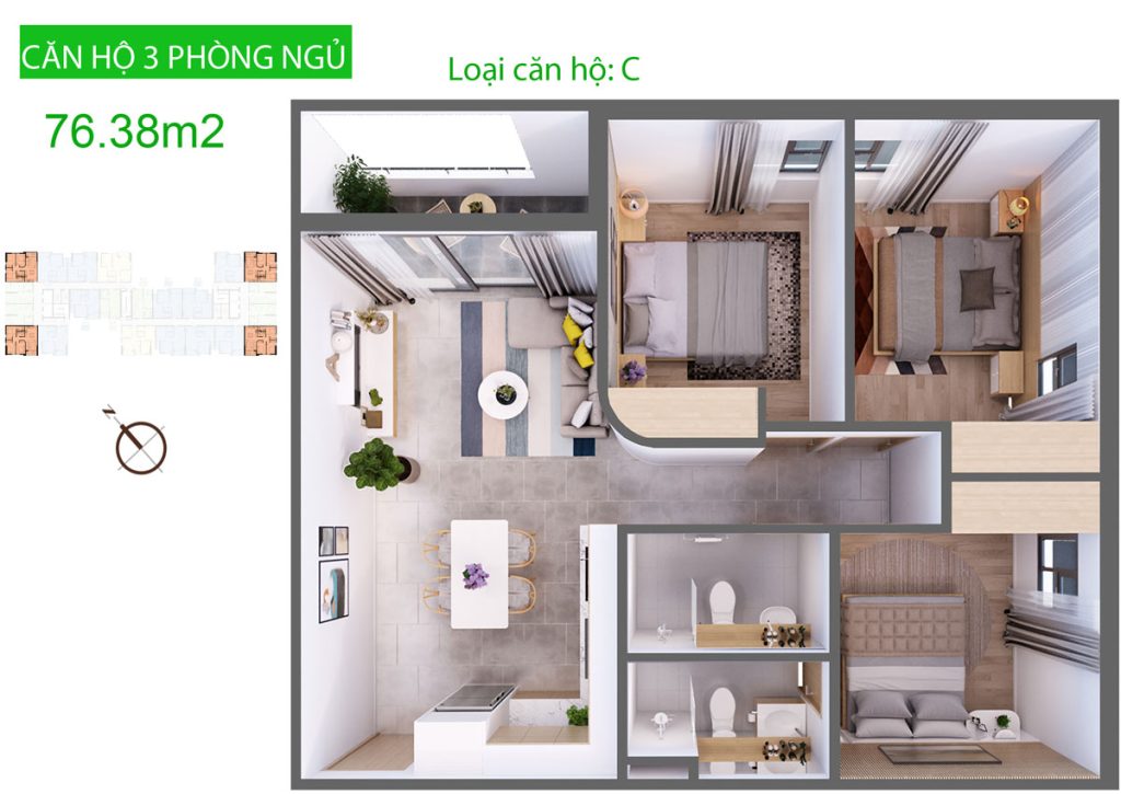 Căn hộ Aurora Riverside quận 8 76,38m2