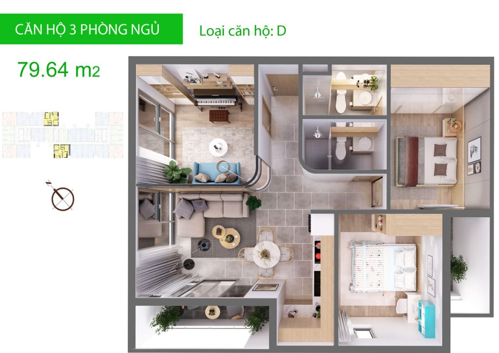 Căn hộ Aurora Riverside quận 8 79,64m2